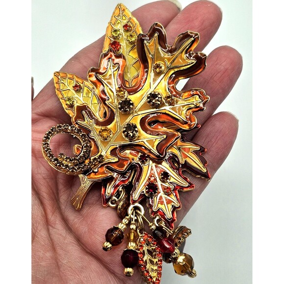 Lunch At The Ritz Autumn Leaf Brooch RARE VTG Enamel Leaves Pendant LATR 2GO Pin - Picture 2 of 16